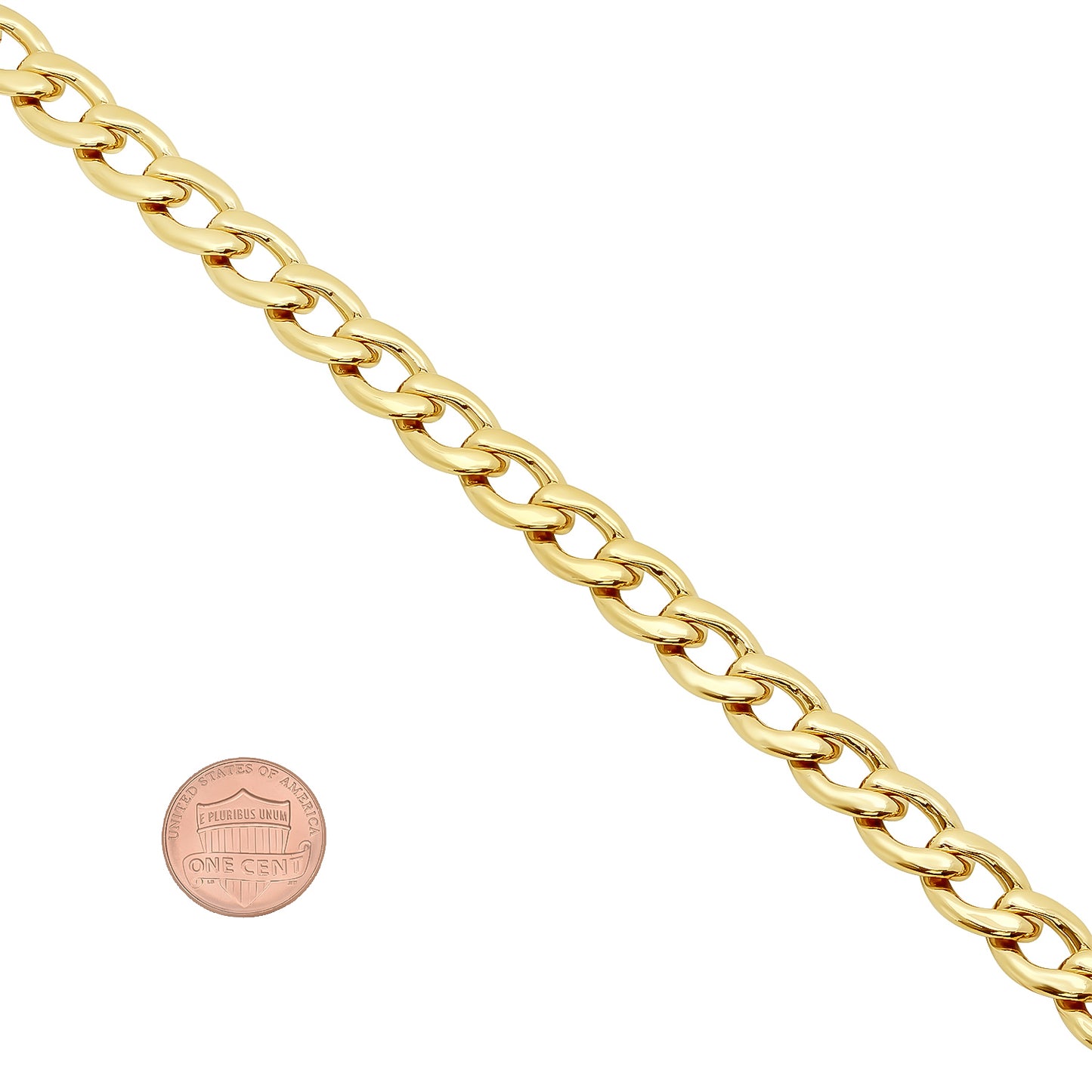 7mm-9mm 0.25 mils (6 microns) 14k Yellow Gold Plated Cuban Link Curb Chain Necklace or Bracelet, 16'-36' (SKU: GL-CURB-ROUNDED)