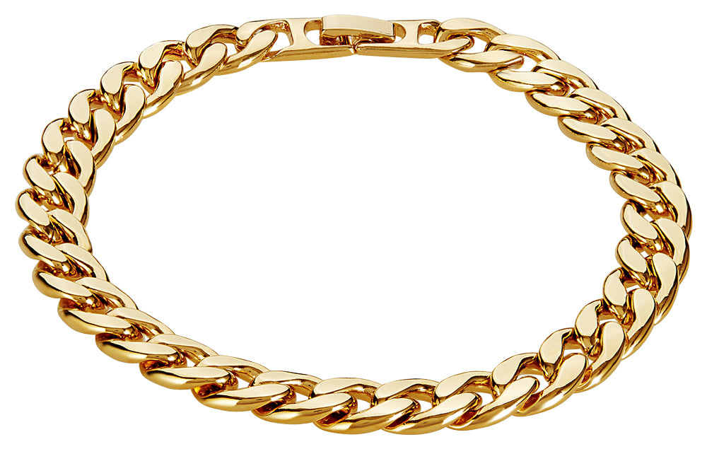 9mm 14k Yellow Gold Plated Flat Curb Chain Bracelet (SKU: GL-036CB)