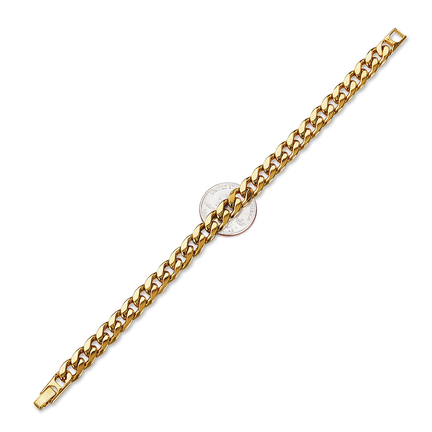 9mm 14k Yellow Gold Plated Flat Curb Chain Bracelet (SKU: GL-036CB)
