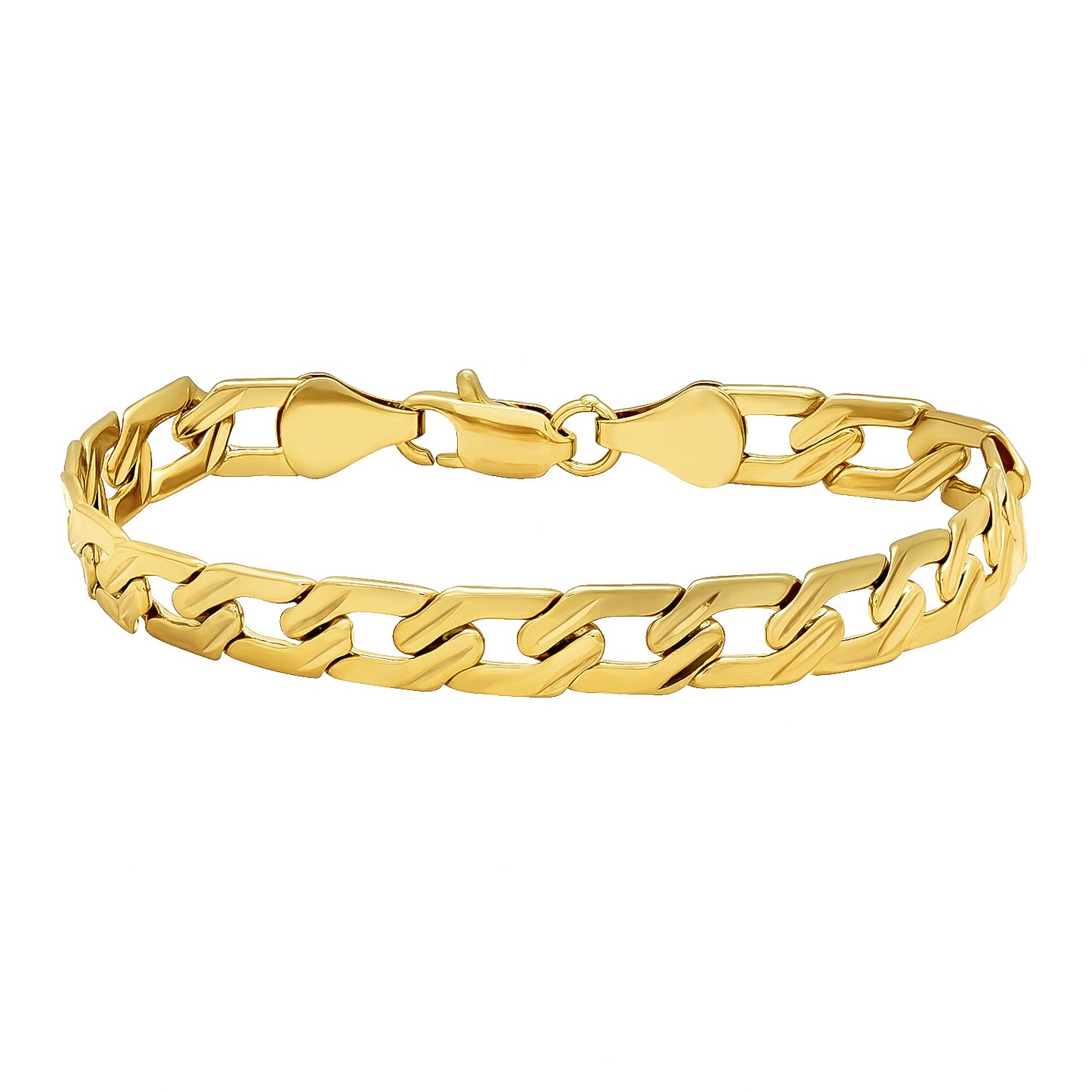 8mm 14k Yellow Gold Plated Flat Curb Chain Bracelet