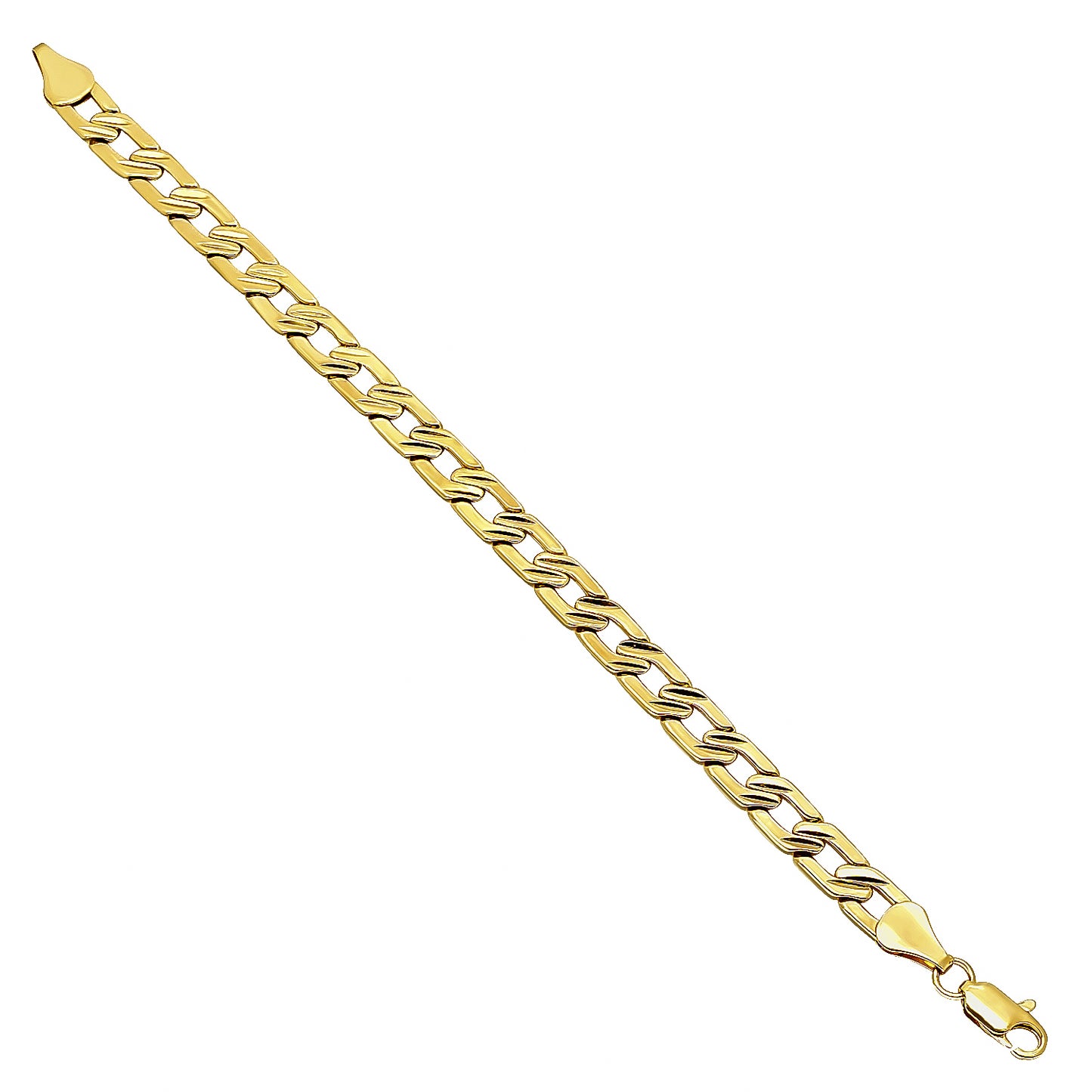 8mm 14k Yellow Gold Plated Flat Curb Chain Bracelet