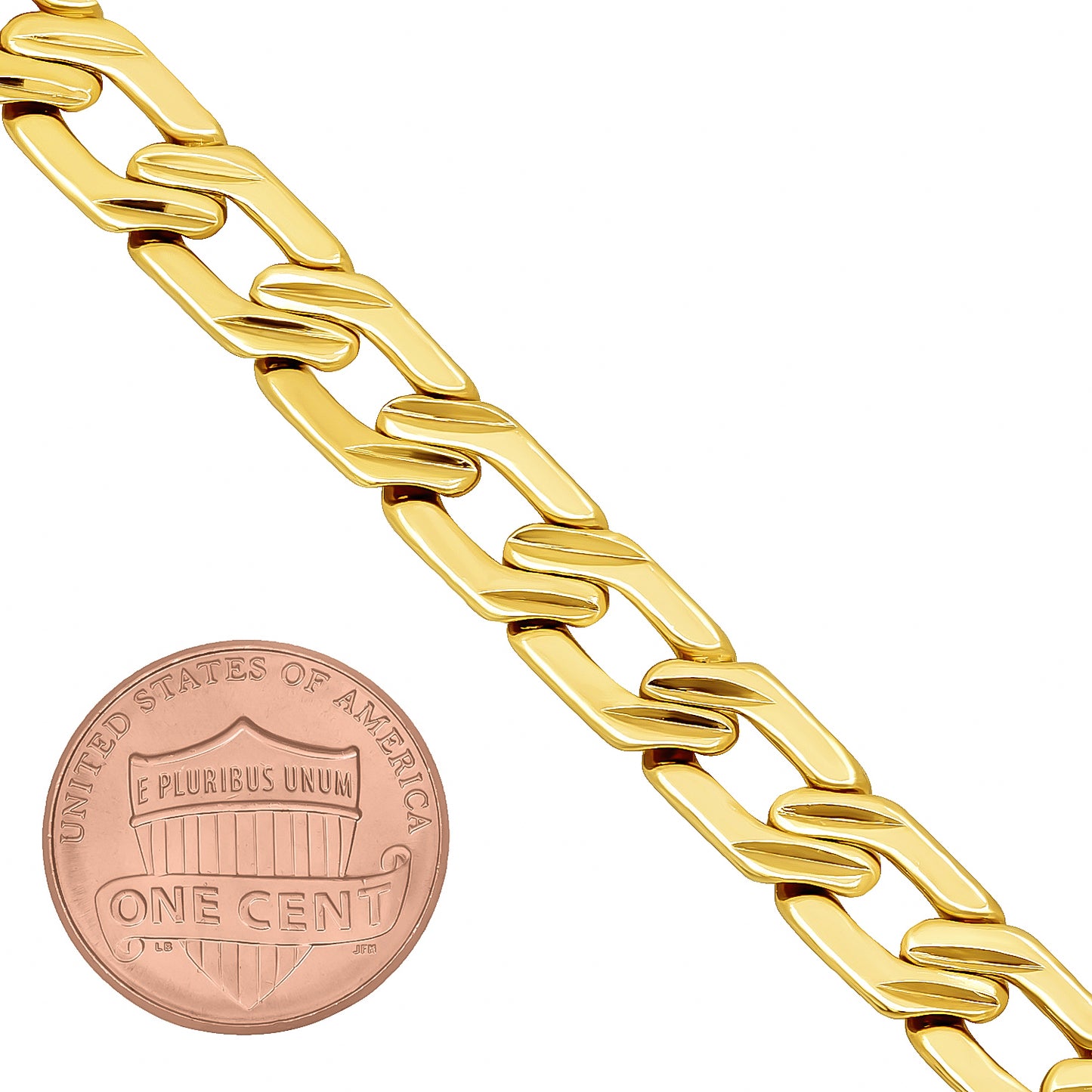 8mm 14k Yellow Gold Plated Flat Curb Chain Bracelet