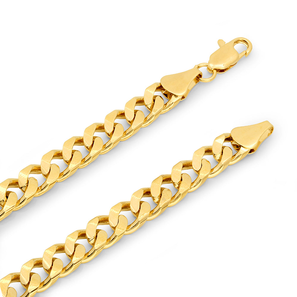 7.5mm 14k Yellow Gold Plated Beveled Curb Chain Necklace