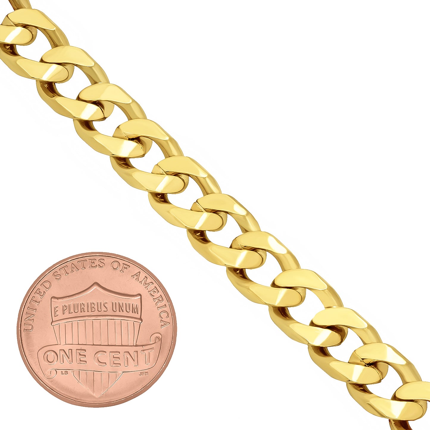 7.5mm 14k Yellow Gold Plated Beveled Curb Chain Necklace