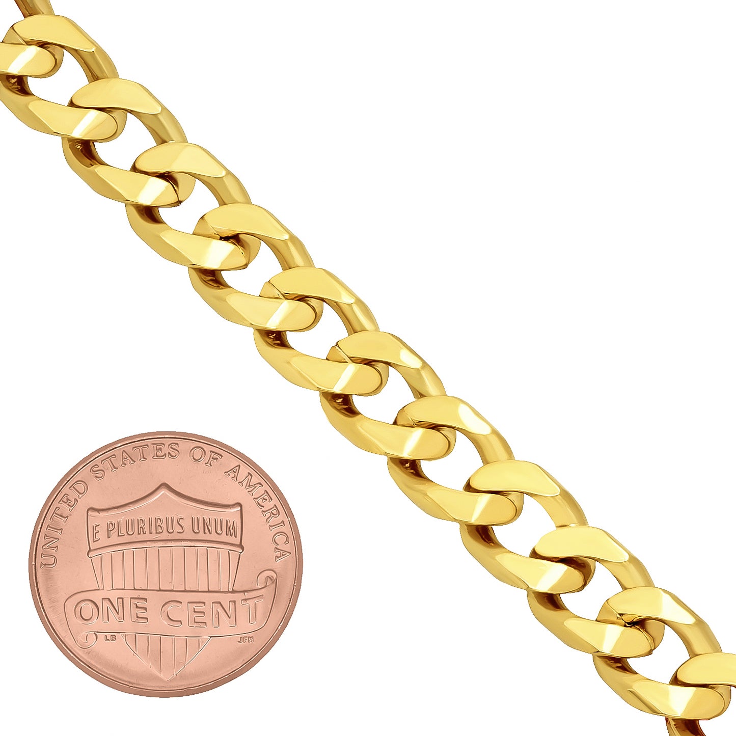 7.5mm 14k Yellow Gold Plated Beveled Curb Chain Bracelet + Gift Box (SKU: GL-036FB-BX)