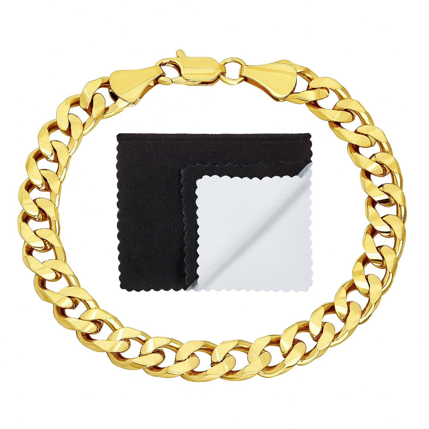 7.5mm 14k Yellow Gold Plated Beveled Curb Chain Bracelet (SKU: GL-036FB)