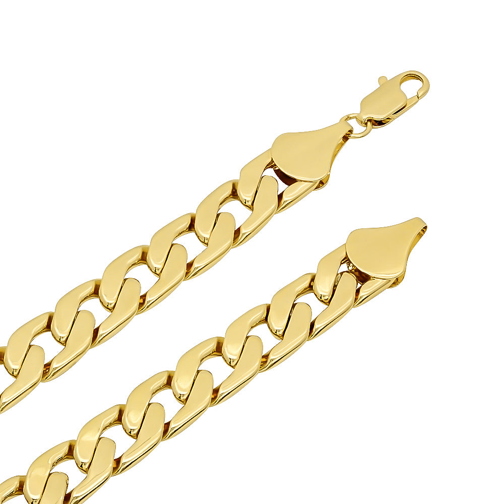 6mm-11mm 14k Yellow Gold Plated Flat Cuban Link Curb Chain Necklace or Bracelet