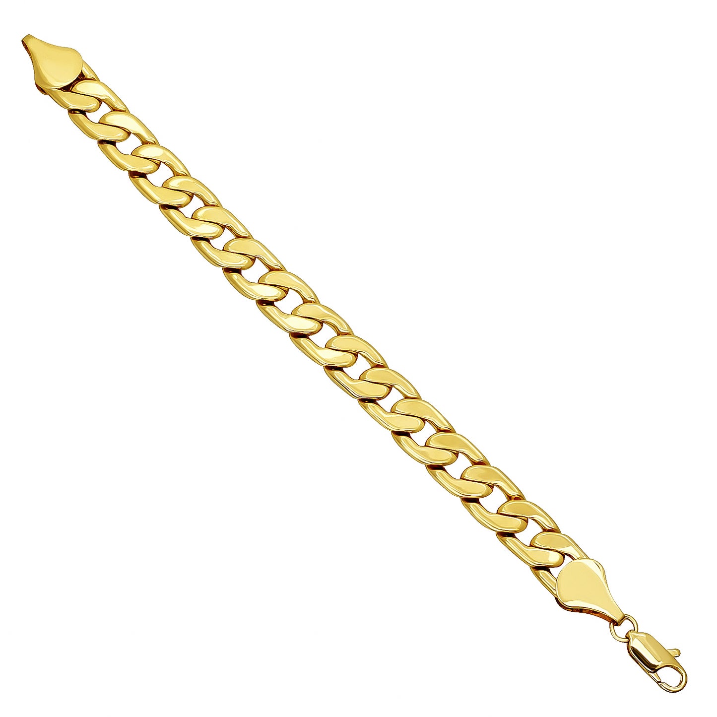 6mm-11mm Polished 14k Yellow Gold Plated Flat Curb Chain Bracelet