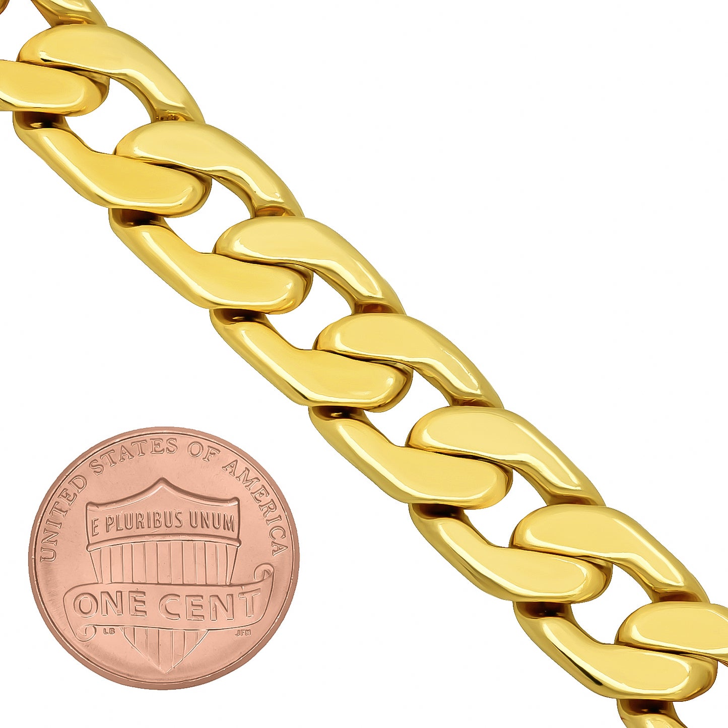 6mm-11mm Polished 14k Yellow Gold Plated Flat Curb Chain Bracelet