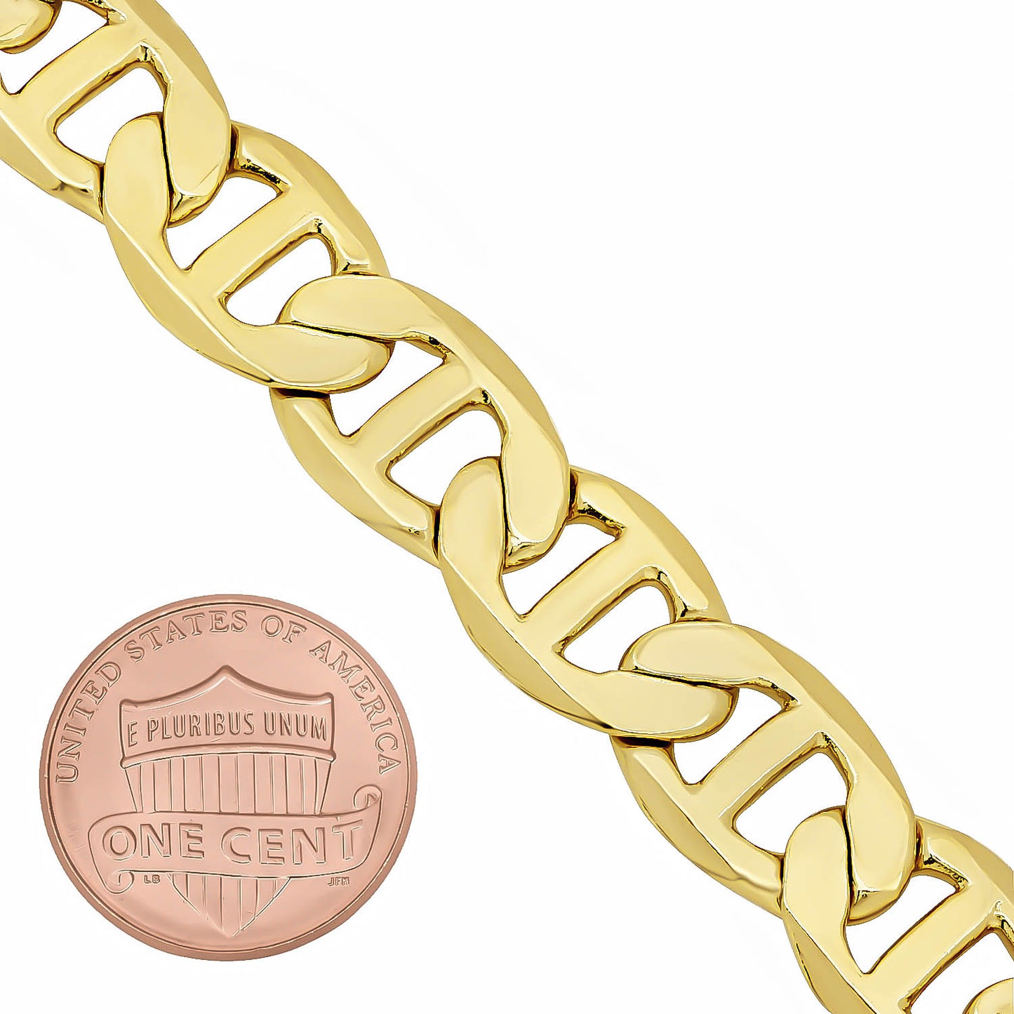 12mm 14k Yellow Gold Plated Flat Mariner Chain Necklace