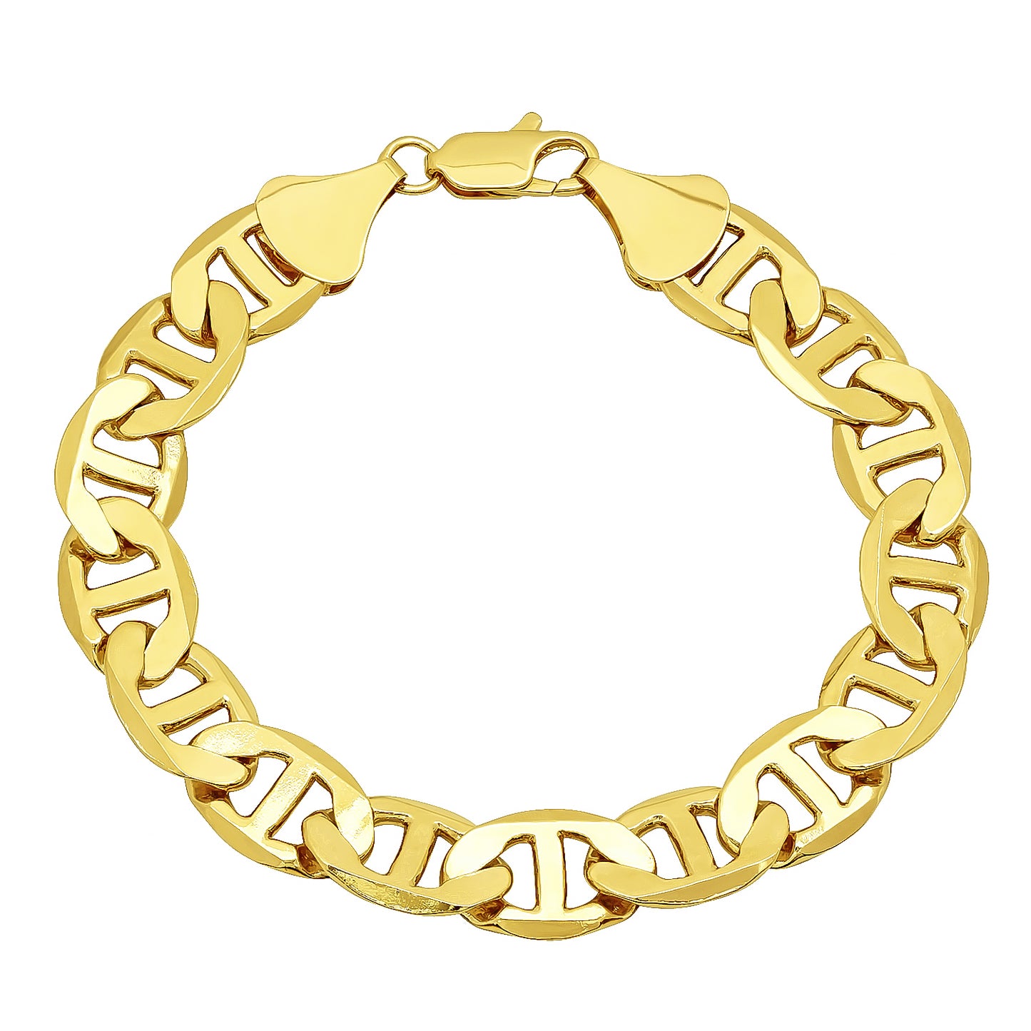 Men's 12mm 14k Yellow Gold Plated Flat Mariner Chain Bracelet