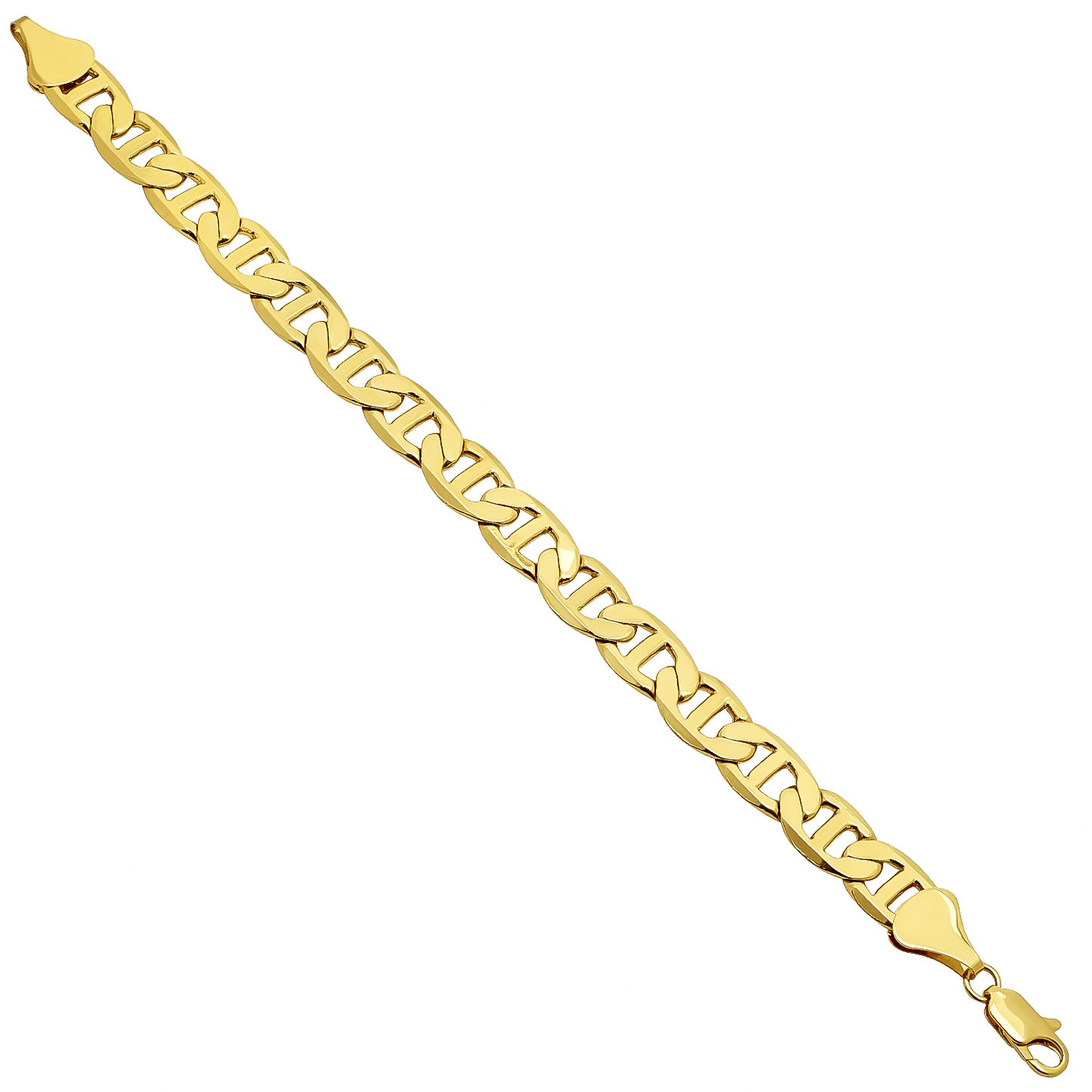 Men's 12mm 14k Yellow Gold Plated Flat Mariner Chain Bracelet (SKU: GL-048SB)