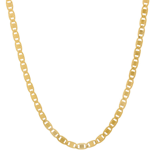 2.6mm 24k Yellow Gold Plated Flat Mariner Chain Necklace + Gift Box