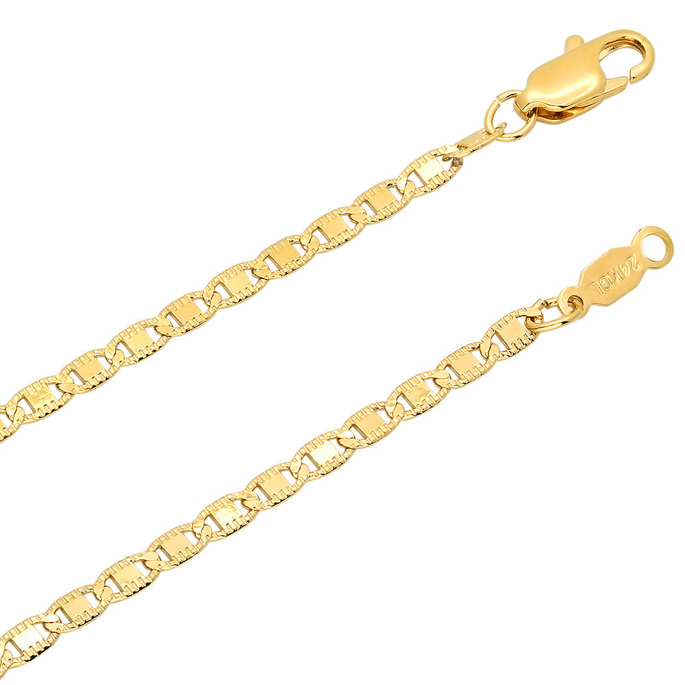 2.6mm 14k Yellow Gold Plated Flat Mariner Chain Necklace