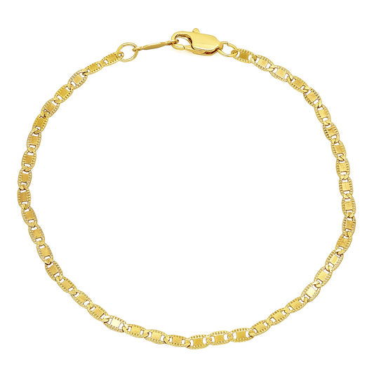 2.6mm 14k Yellow Gold Plated Flat Mariner Chain Bracelet (SKU: GL-048VB)