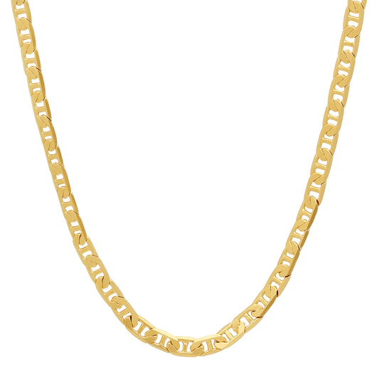 3.2mm Polished 14k Yellow Gold Plated Flat Mariner Chain Necklace