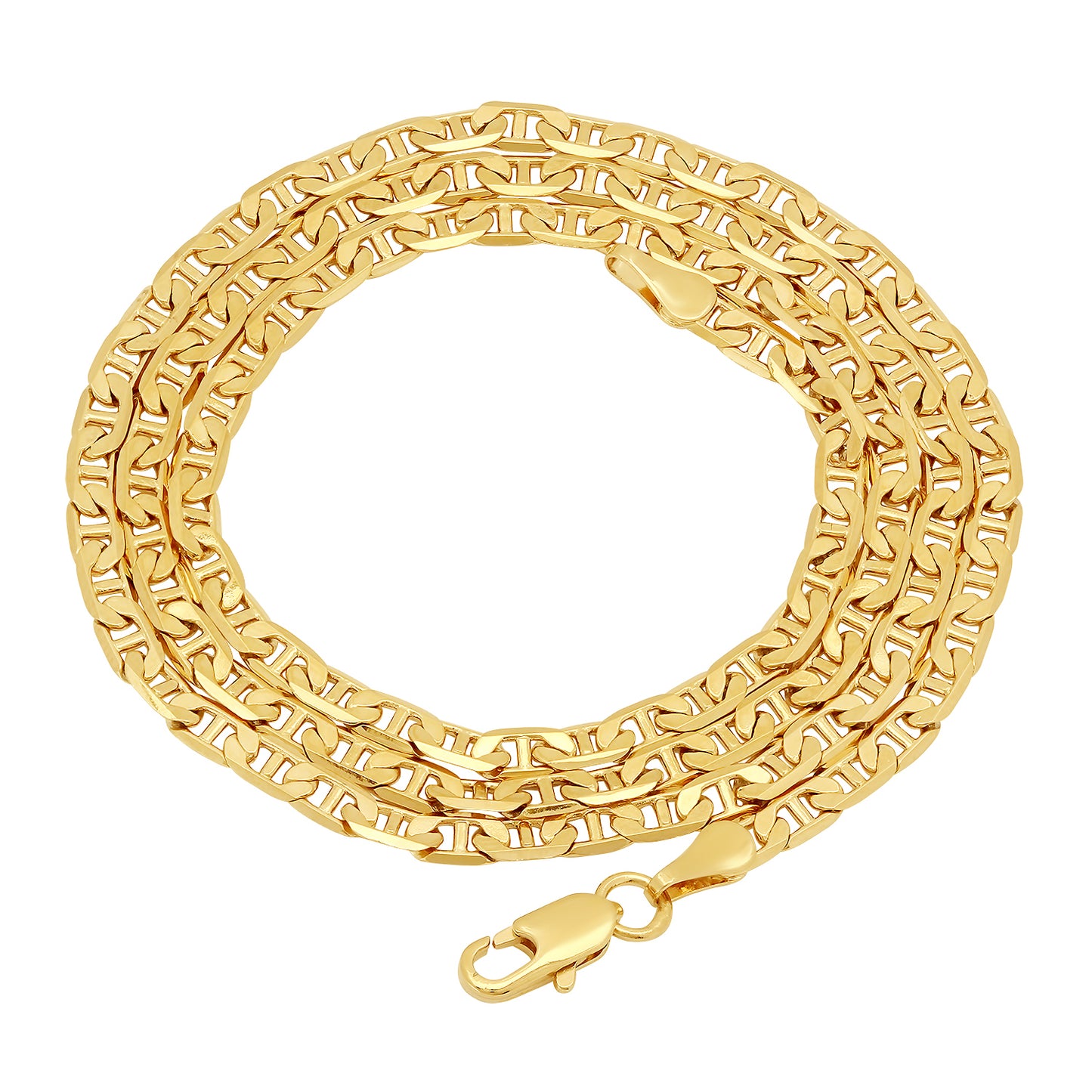 3.2mm Polished 14k Yellow Gold Plated Flat Mariner Chain Necklace