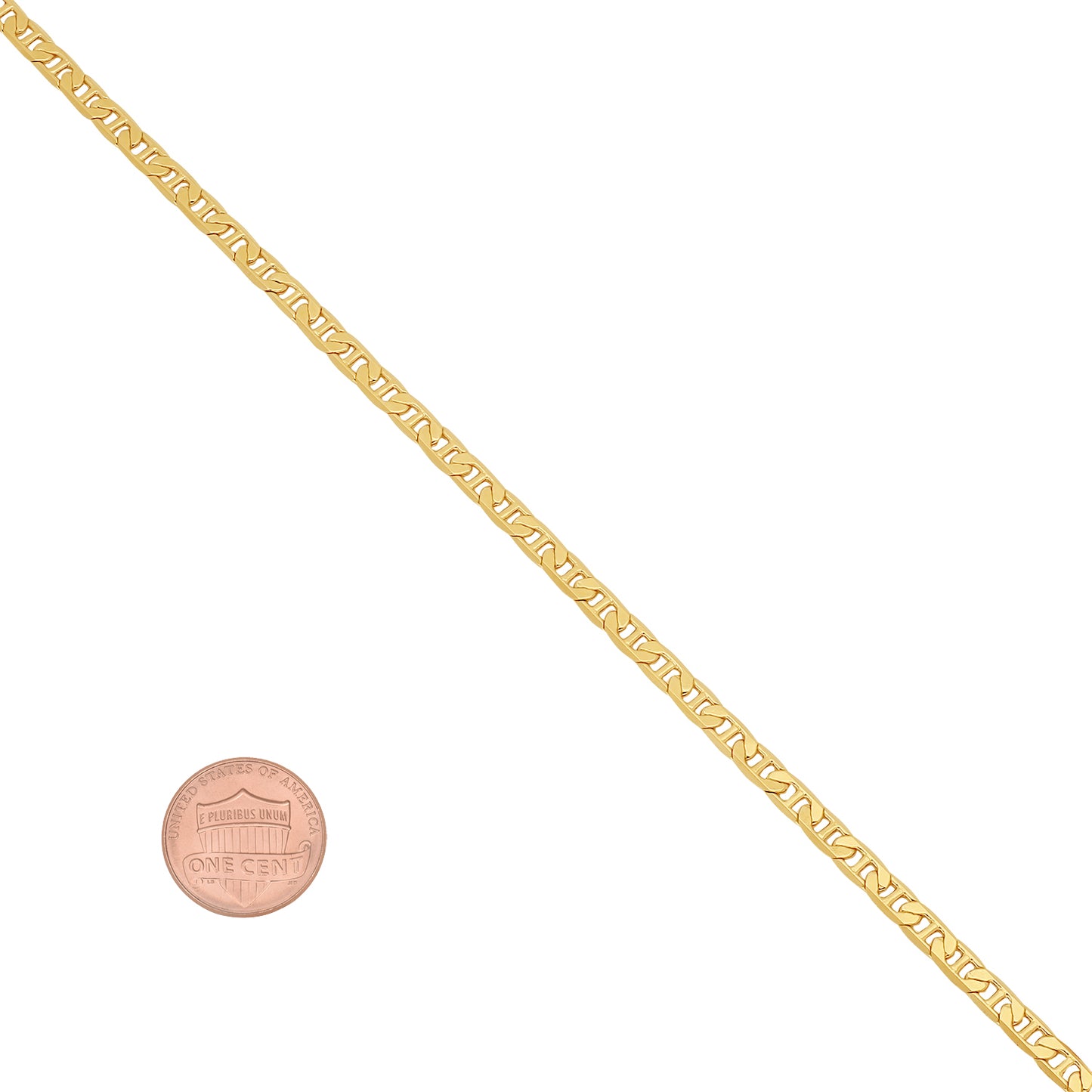 3.2mm Polished 14k Yellow Gold Plated Flat Mariner Chain Necklace