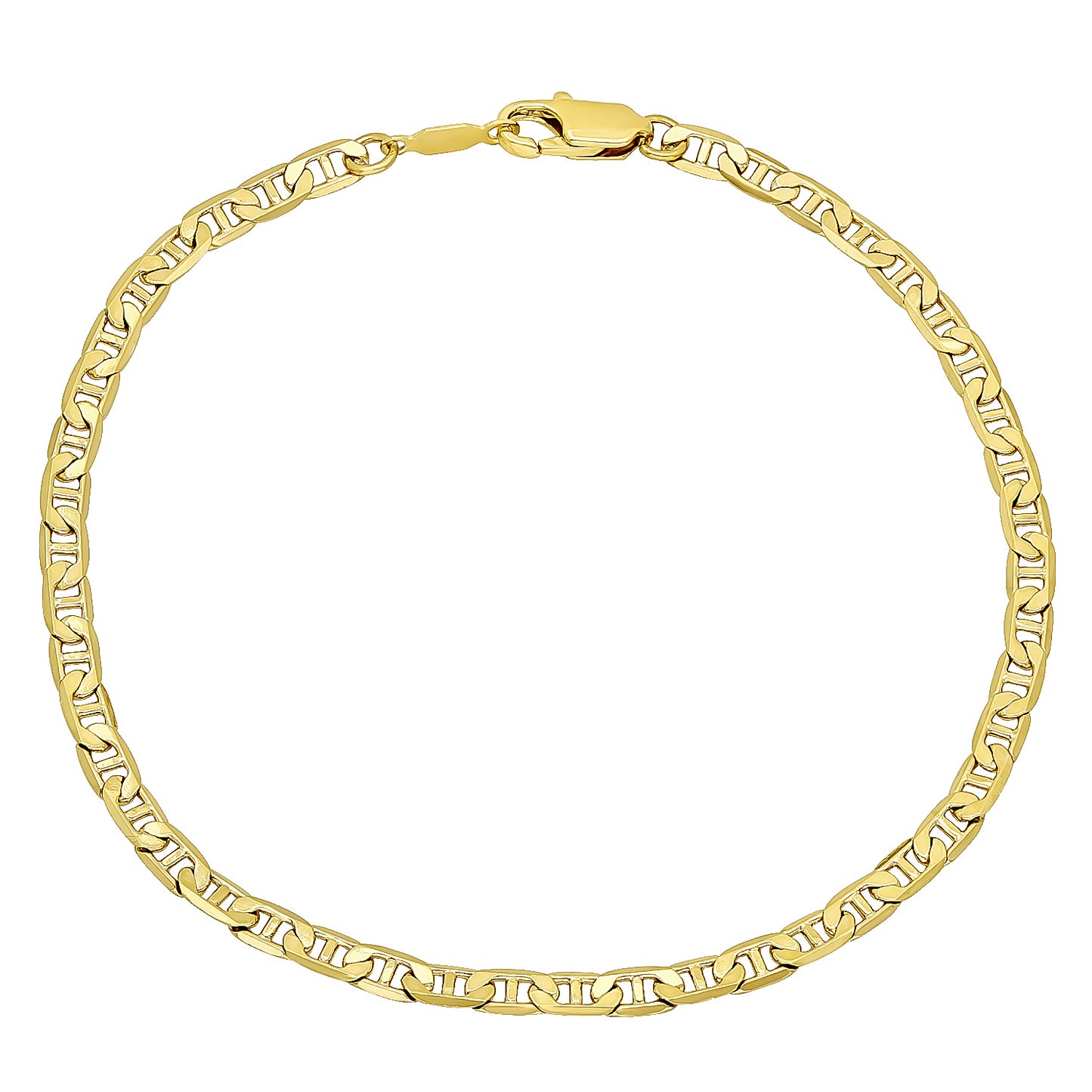 3.2mm Polished 14k Yellow Gold Plated Flat Mariner Chain Necklace