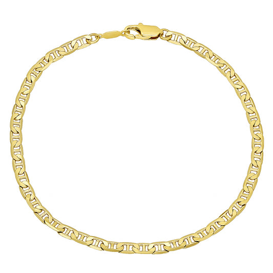 3.2mm 14k Yellow Gold Plated Flat Mariner Chain Bracelet