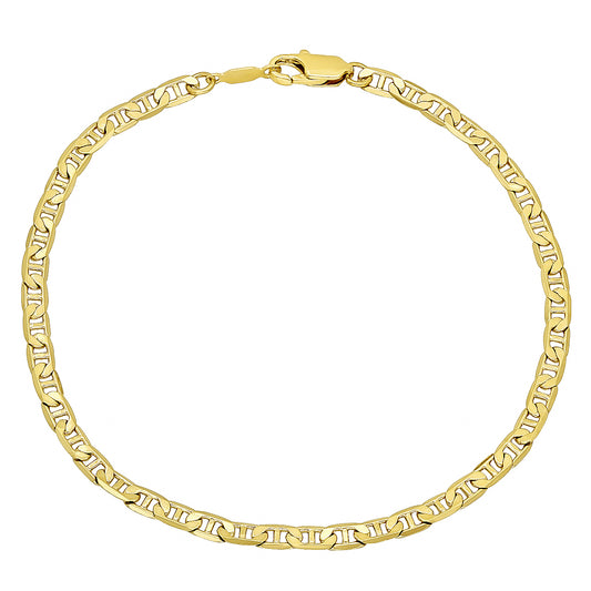 3.2mm 14k Yellow Gold Plated Flat Mariner Chain Bracelet (SKU: GL-048ZB)
