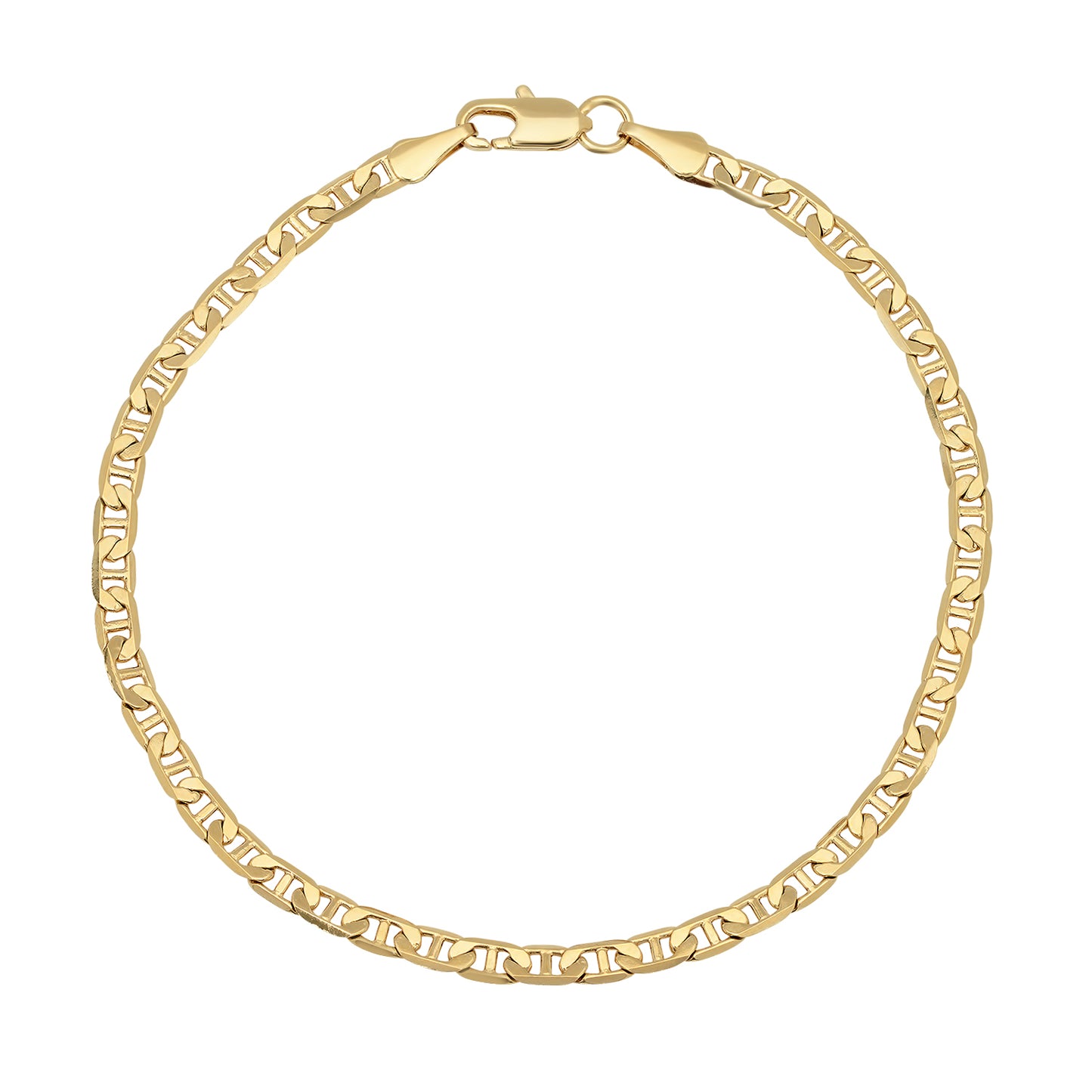 3.2mm Polished 14k Yellow Gold Plated Flat Mariner Chain Necklace