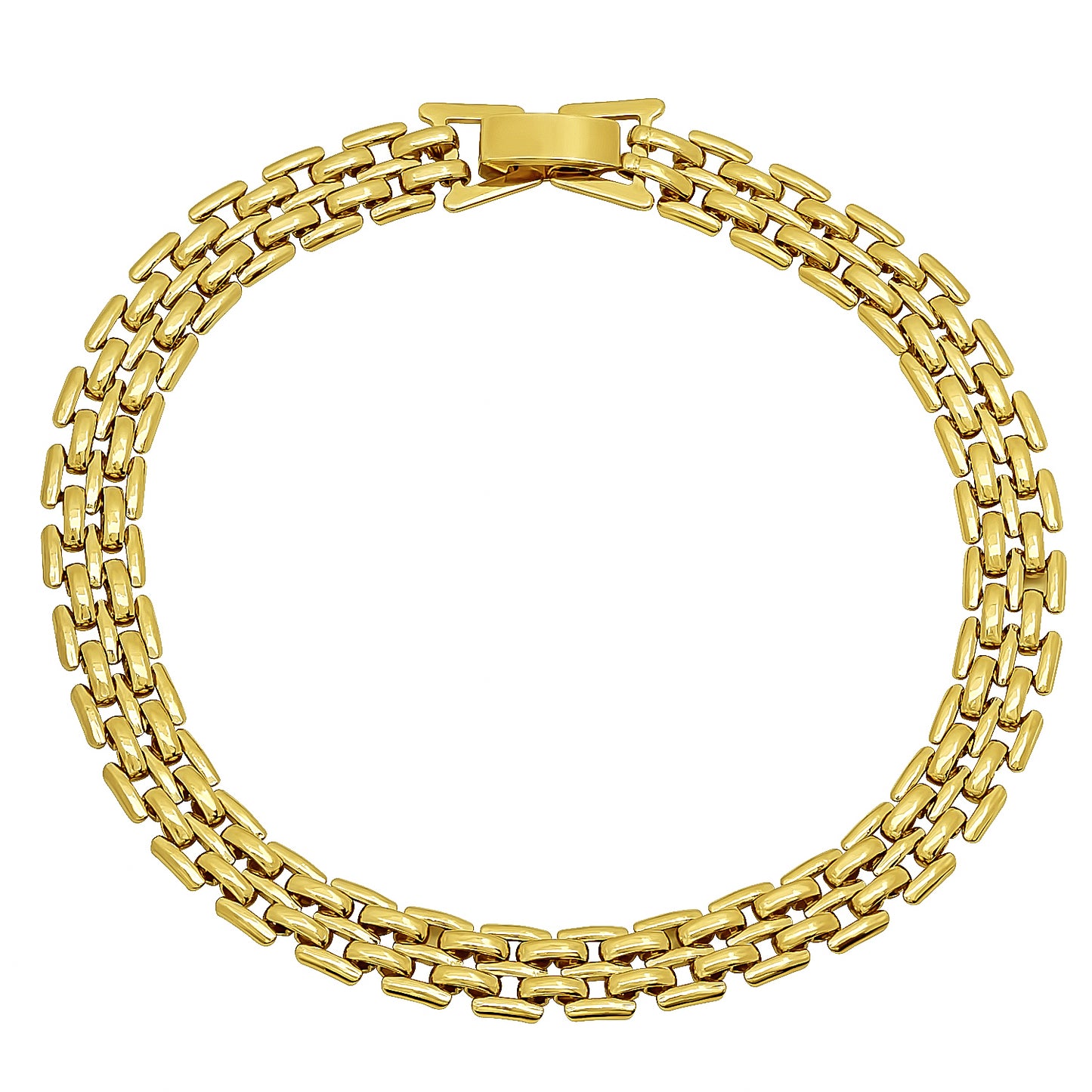 7mm 14k Yellow Gold Plated Flat Panther Link Panther Chain Link Bracelet