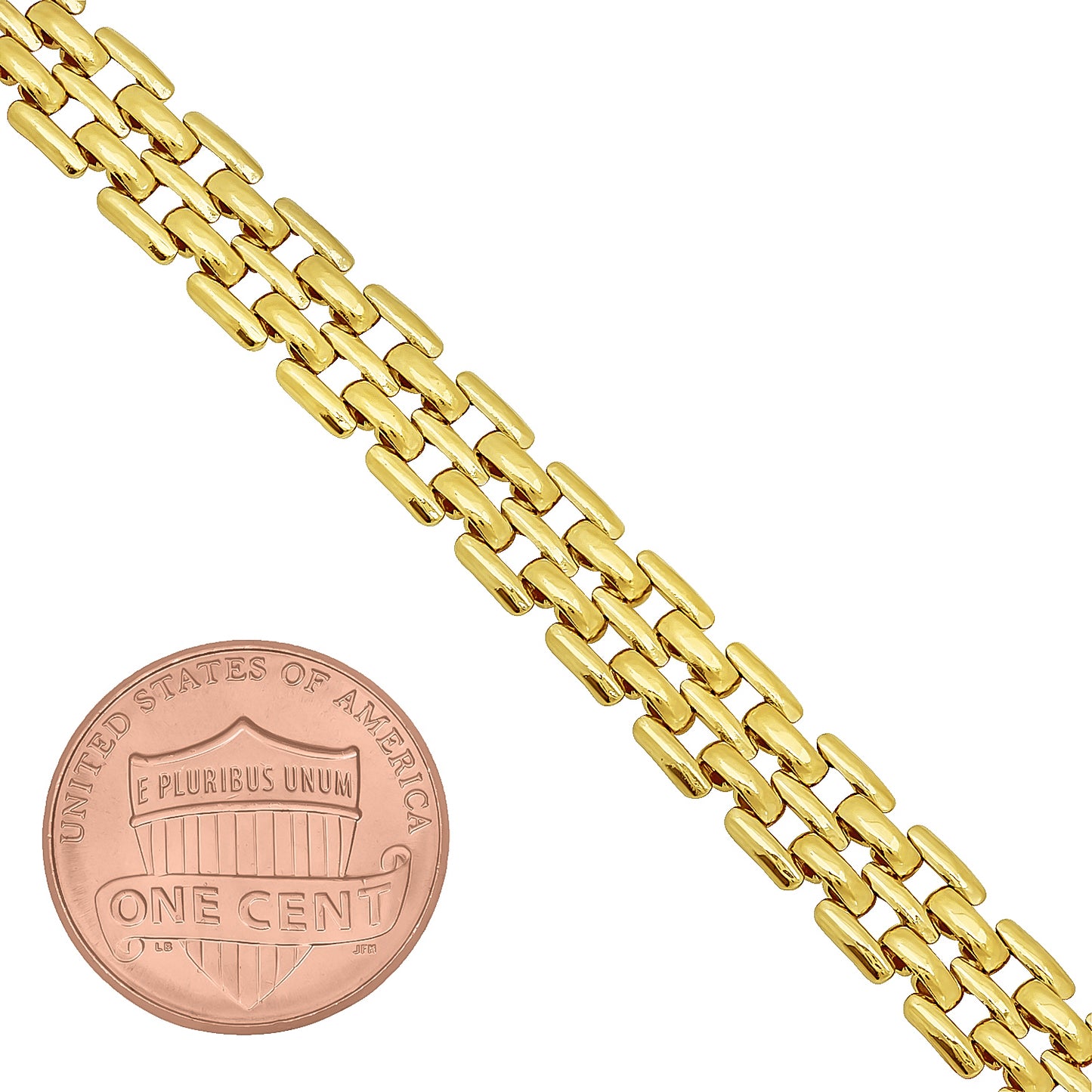 7mm 14k Yellow Gold Plated Flat Panther Link Panther Chain Link Bracelet