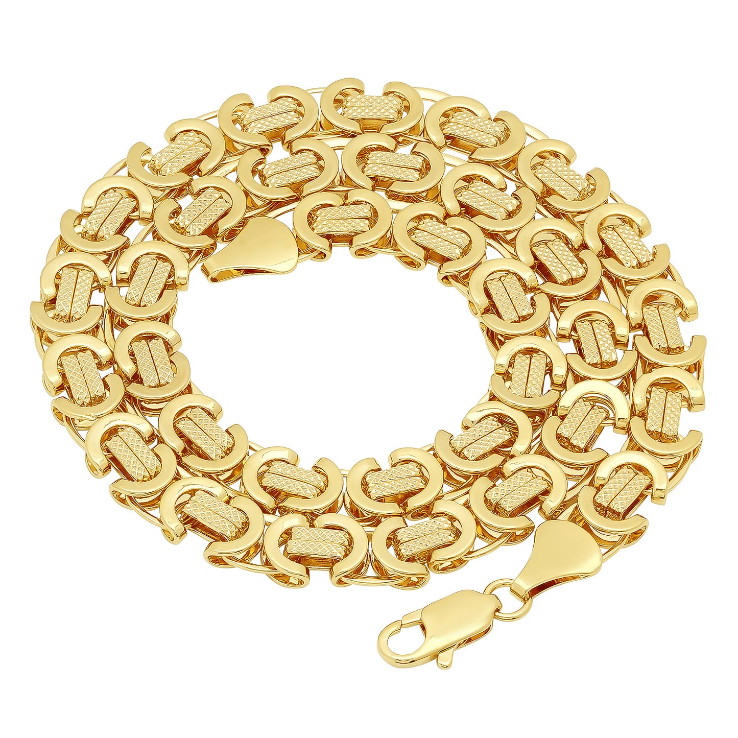 9mm 14k Yellow Gold Plated Flat Byzantine Chain Necklace