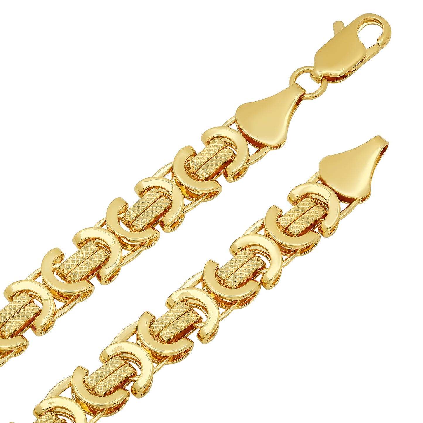 9mm 14k Yellow Gold Plated Flat Byzantine Chain Necklace