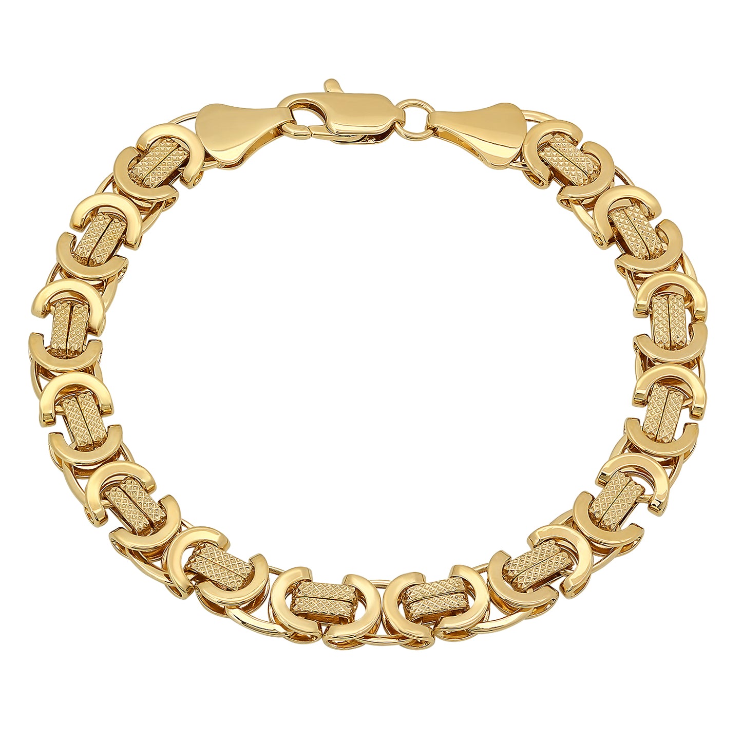 9mm 14k Yellow Gold Plated Flat Byzantine Chain Bracelet (SKU: GL-060B)
