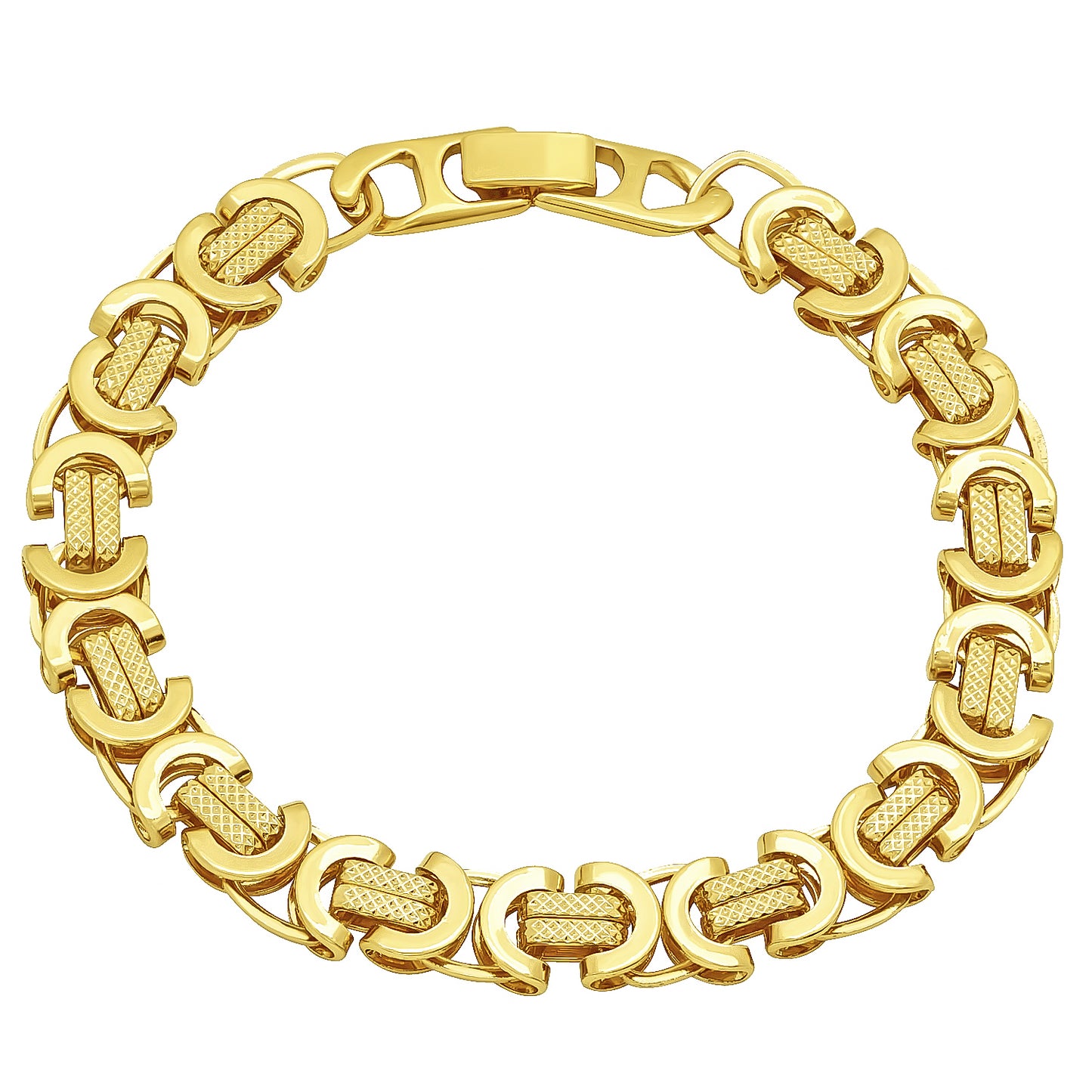 9mm 14k Yellow Gold Plated Flat Byzantine Chain Necklace