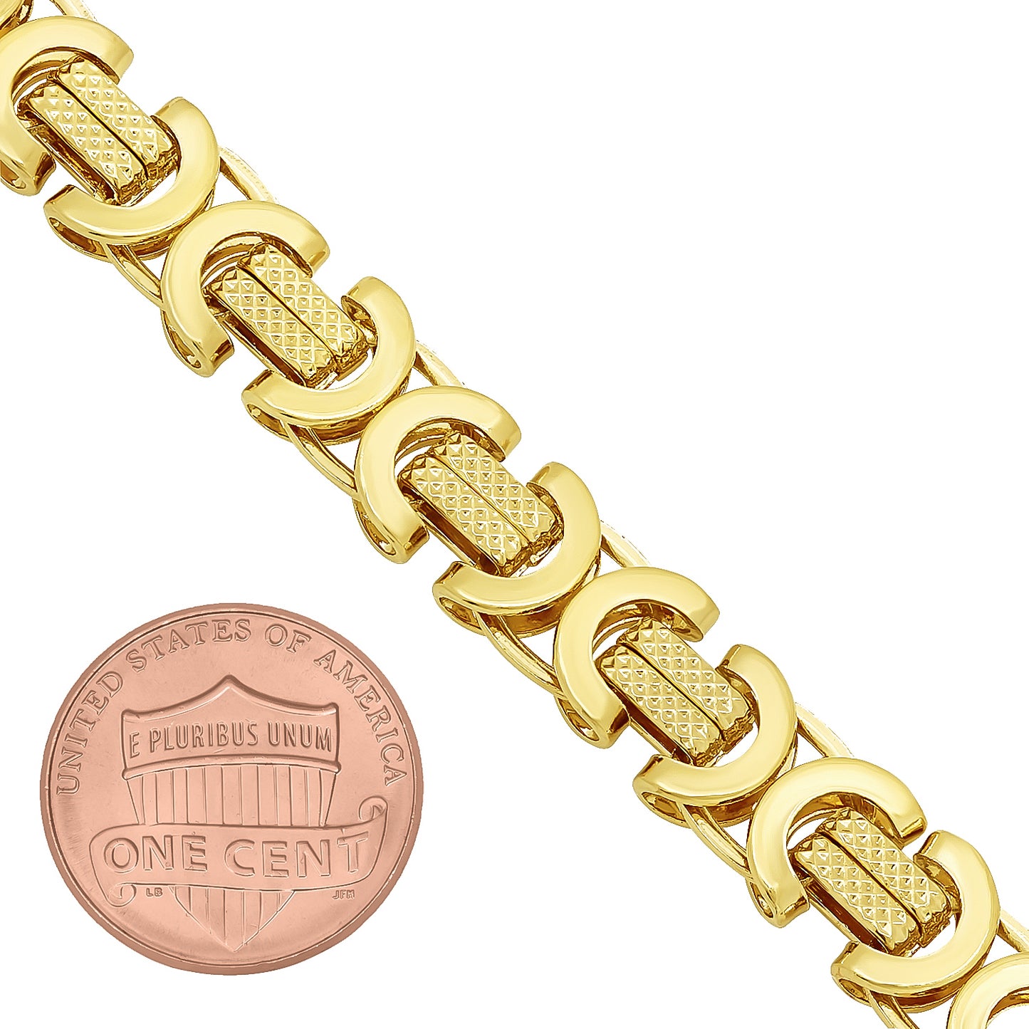 9mm 14k Yellow Gold Plated Flat Byzantine Chain Necklace