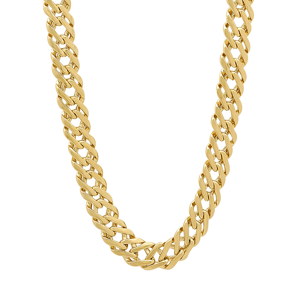 7.4mm 14k Yellow Gold Plated Cable Venetian Chain Necklace + Gift Box (SKU: GL-061B-BX)
