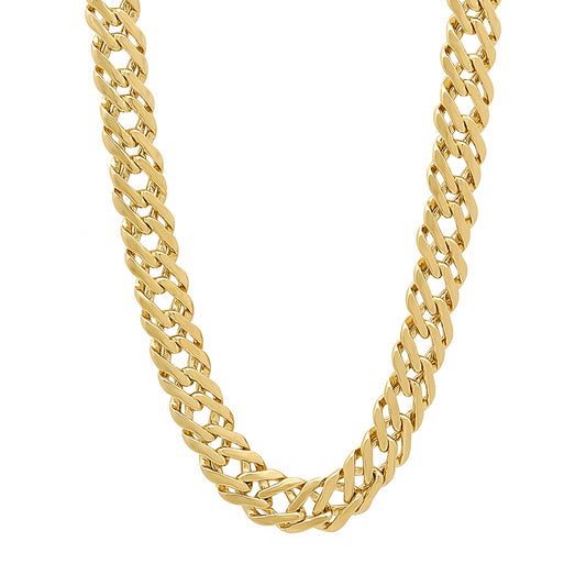 7.4mm 14k Yellow Gold Plated Cable Venetian Chain Necklace + Gift Box