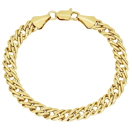 7.4mm 14k Yellow Gold Plated Cable Venetian Chain Bracelet