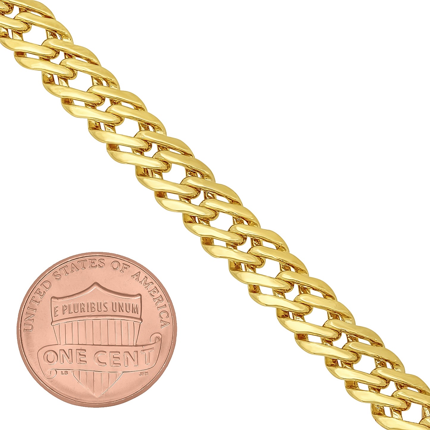 7.4mm 14k Yellow Gold Plated Cable Venetian Chain Necklace