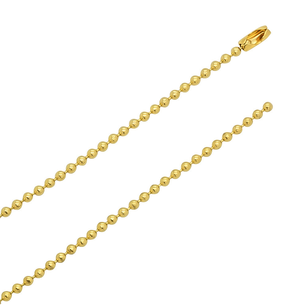 2.3mm 14k Yellow Gold Plated Ball Military Bead Chain Necklace