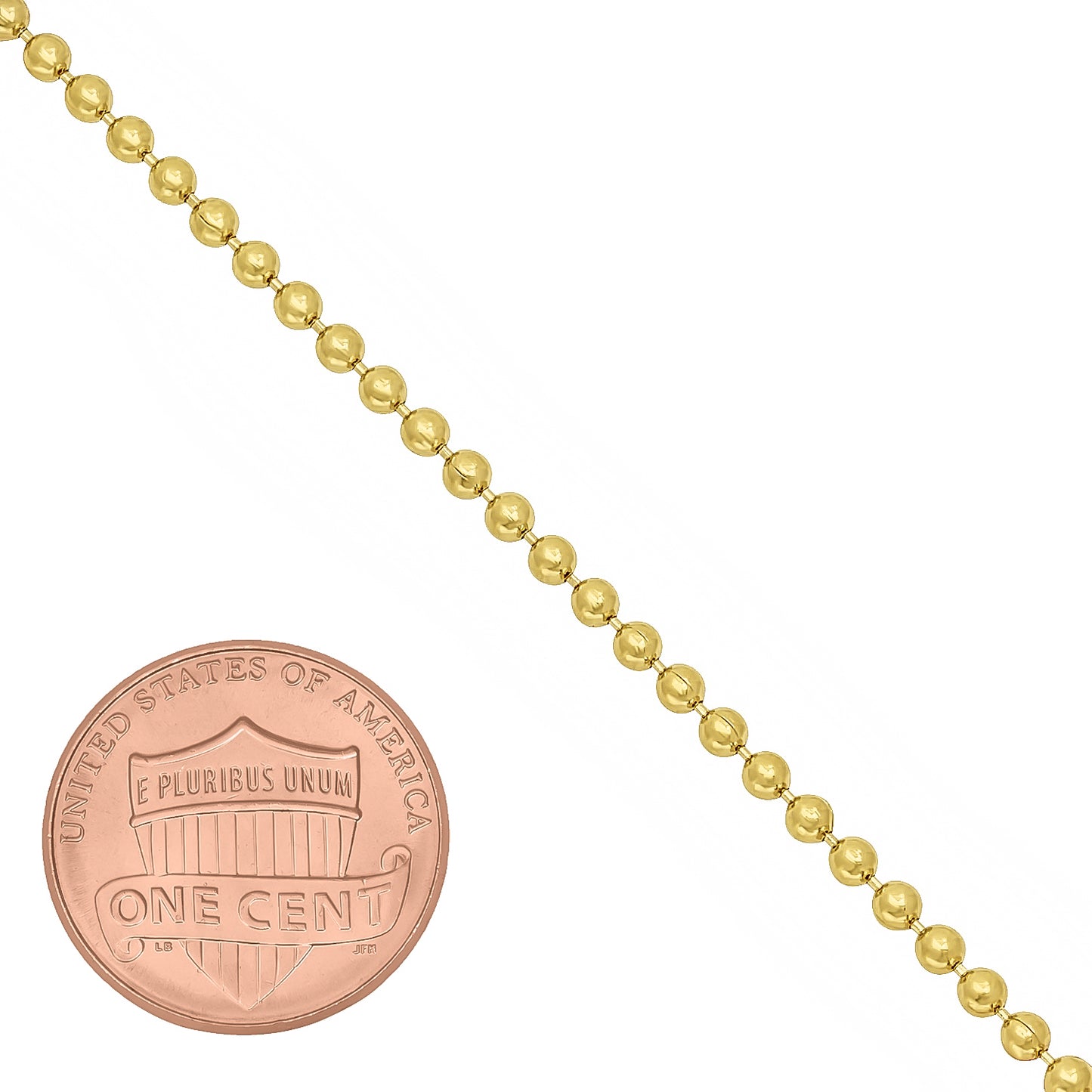 2.3mm 14k Yellow Gold Plated Ball Military Bead Chain Necklace