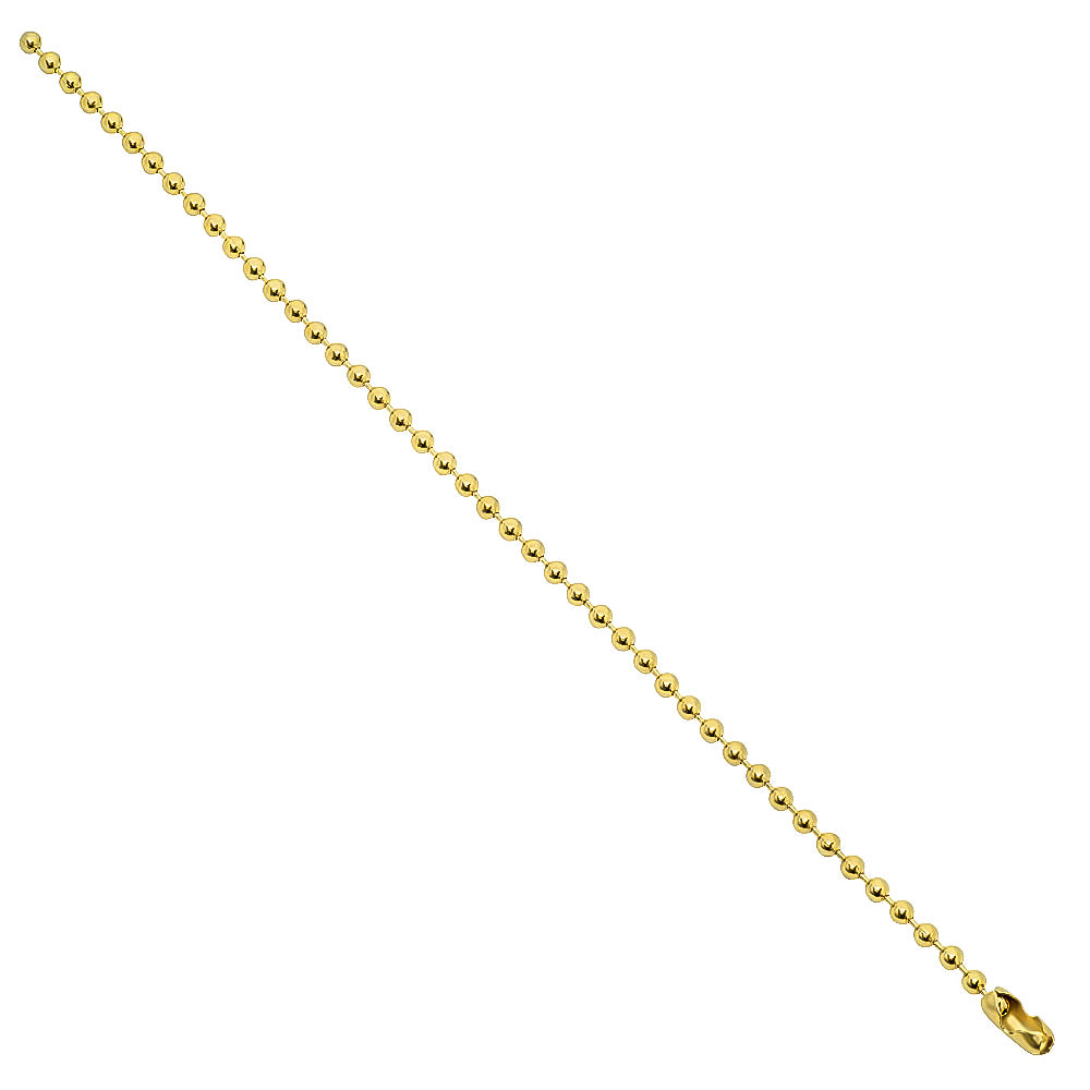 2mm-3mm Polished 14k Yellow Gold Plated Military Ball Chain Anklet