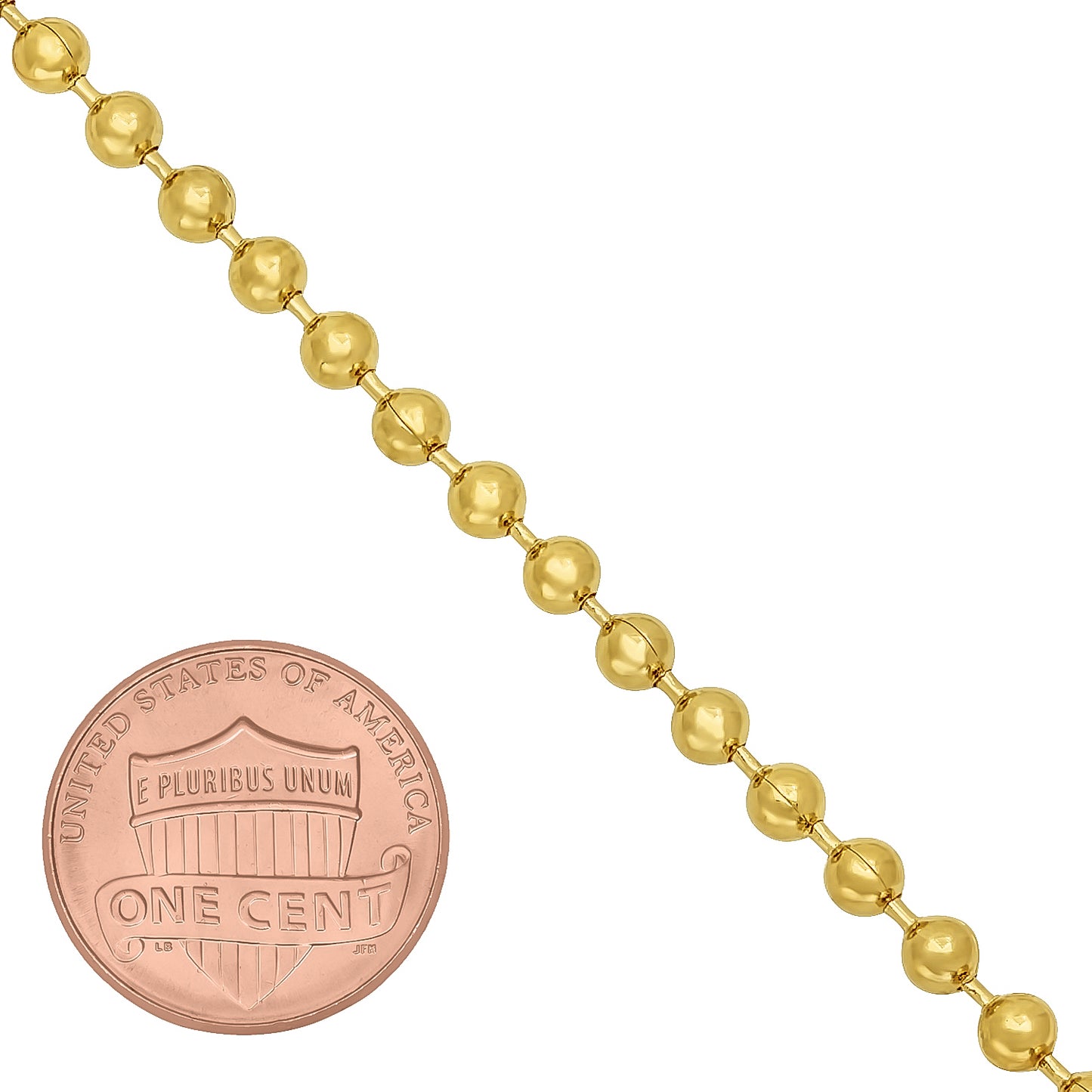 3.3mm 14k Yellow Gold Plated Military Ball Chain Bracelet + Gift Box (SKU: GL-069CB-BX)