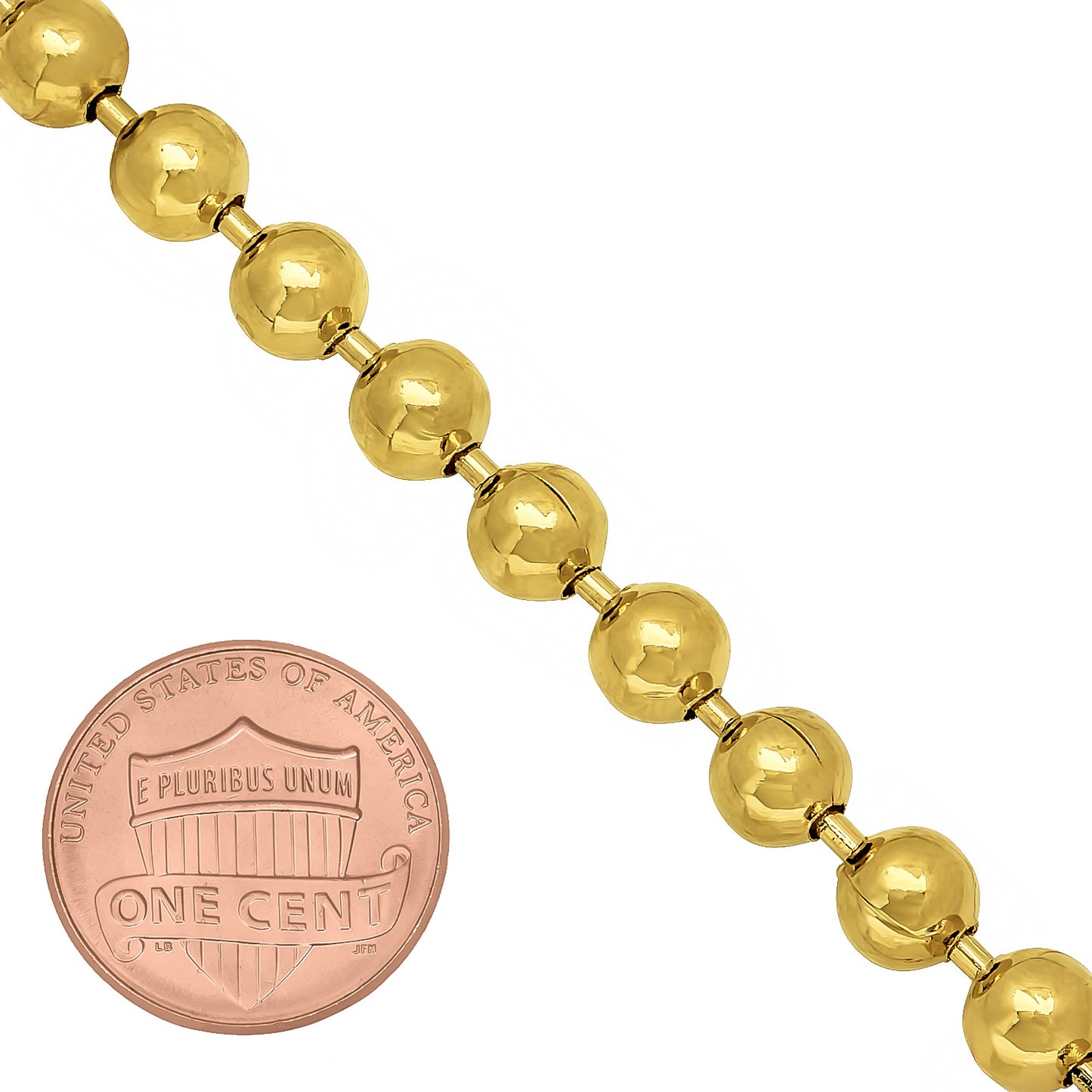 1mm-6mm 14k Yellow Gold Plated Ball Military Chain Necklace or Bracelet (SKU: GL-BALL-CHAINS)