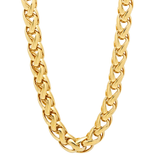 7.5mm 14k Yellow Gold Plated Braided Wheat Chain Necklace