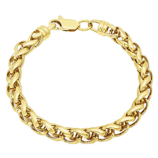 7.5mm 14k Yellow Gold Plated Braided Wheat Chain Bracelet