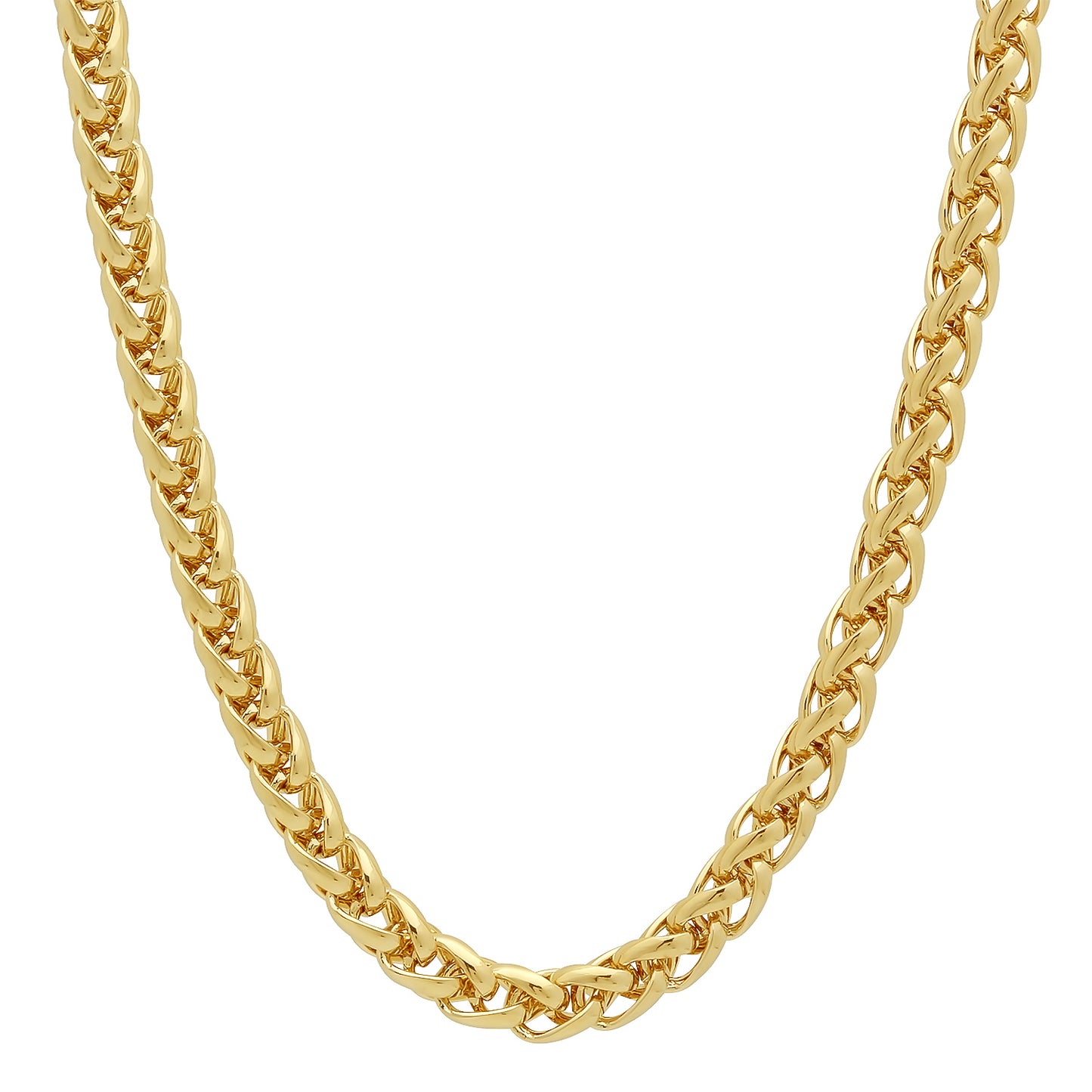 5mm 14k Yellow Gold Plated Braided Wheat Chain Necklace