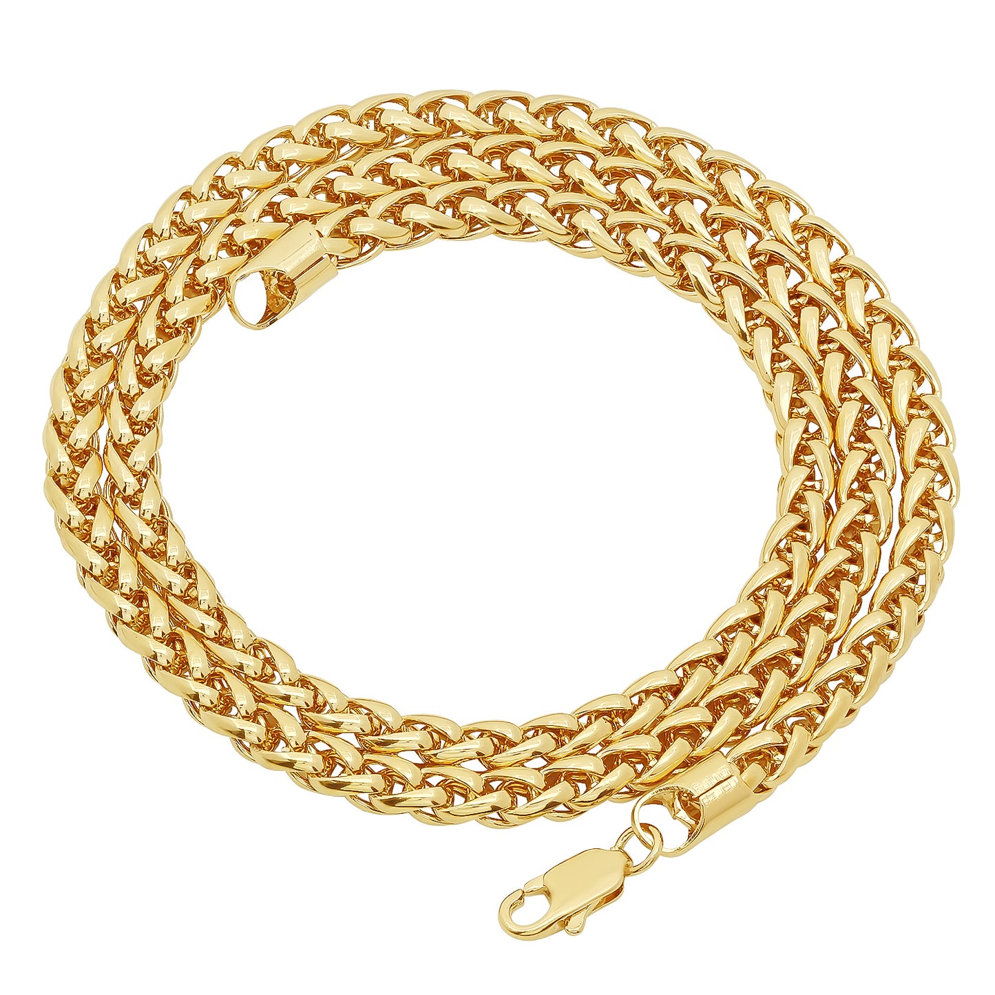 5mm 14k Yellow Gold Plated Braided Wheat Chain Necklace + Gift Box