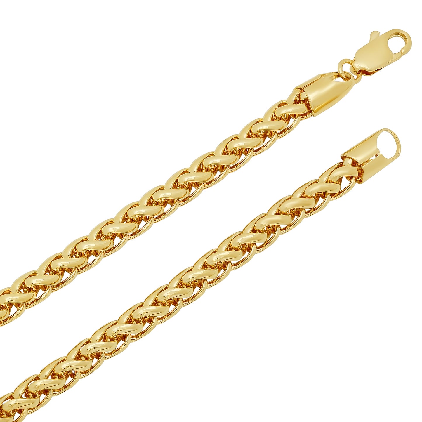 5mm 14k Yellow Gold Plated Braided Wheat Chain Necklace + Bracelet Set (SKU: GL-97BS)