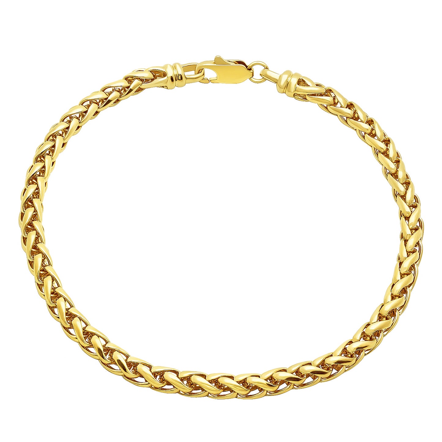 5mm 14k Yellow Gold Plated Braided Wheat Chain Necklace