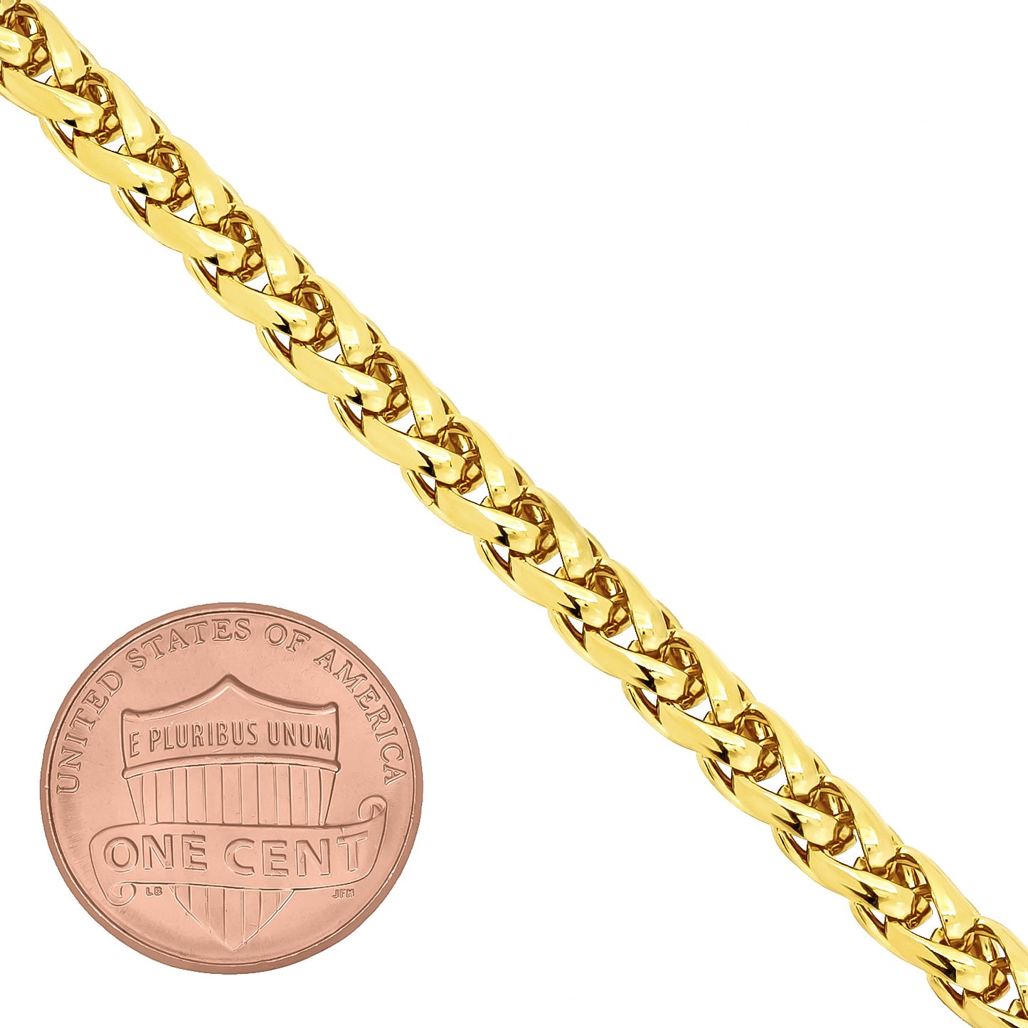 5mm 14k Yellow Gold Plated Braided Wheat Chain Necklace