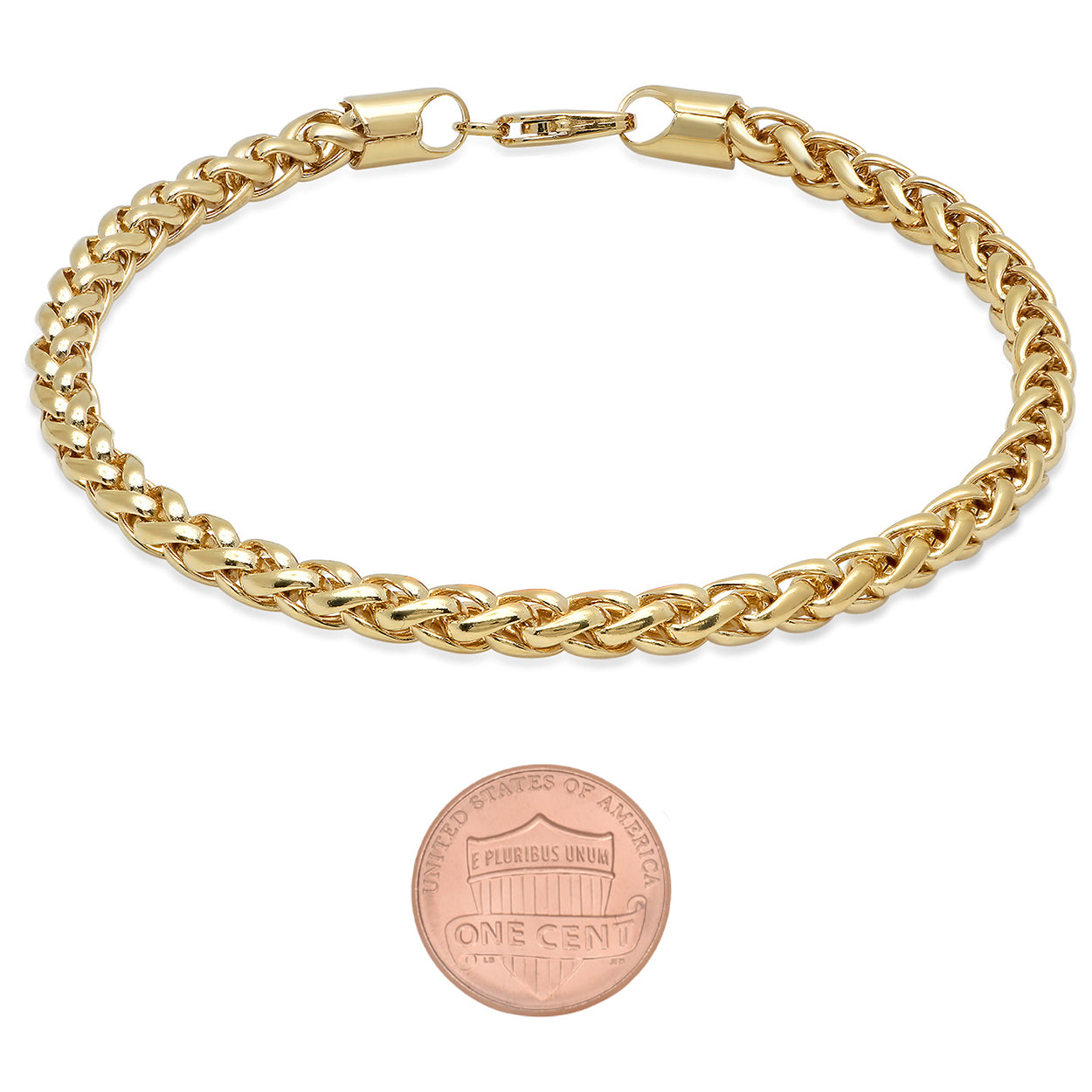 5mm 14k Yellow Gold Plated Braided Wheat Chain Bracelet (SKU: GL-97BB)